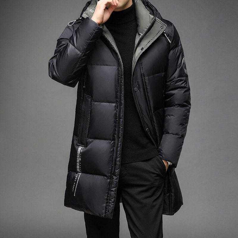 2024年冬装新款鹅绒羽绒服男装中长款连帽时尚休闲保暖羽绒外套