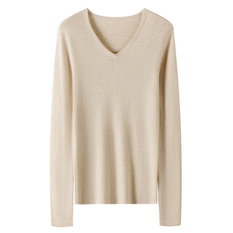 果敬秋 实穿百搭质感真心好精纺100纯山羊绒修身打底衫V领羊绒衫