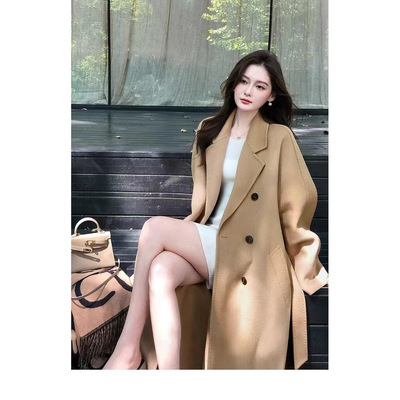 2025秋冬高级感驼色双面羊绒大衣女中长款宽松小个子加厚毛呢外套