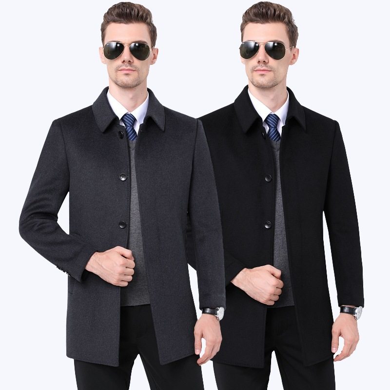 2022新款中老年双面呢羊绒大衣男中长款商务爸爸冬装羊毛呢子外套