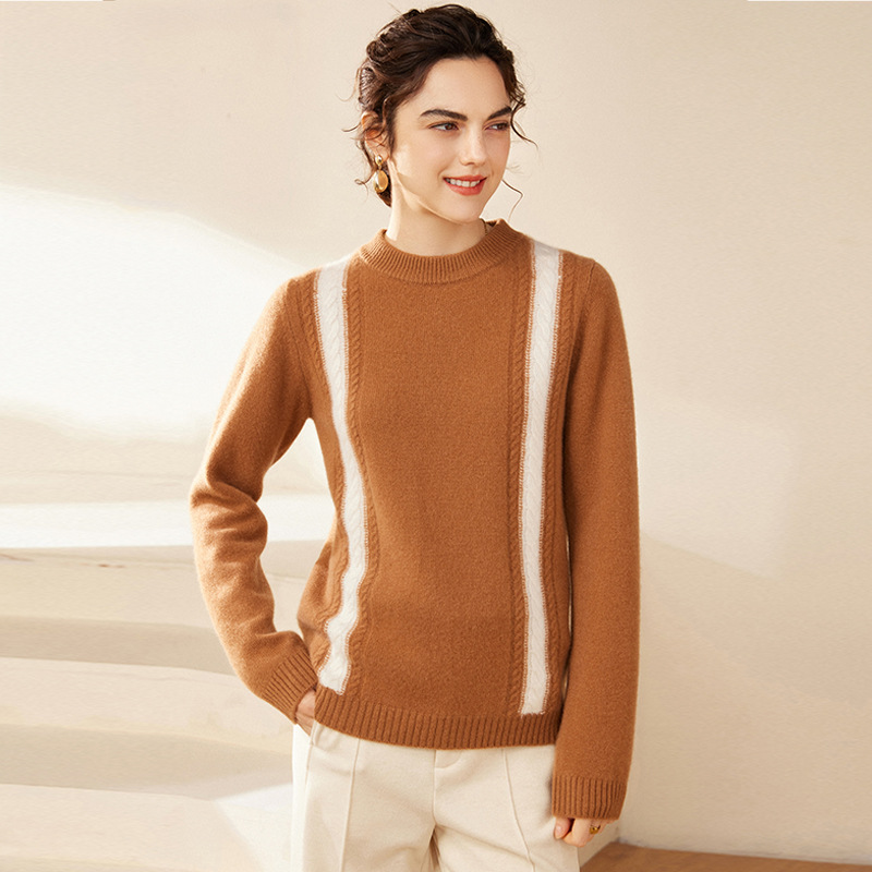 真减龄~100纯山羊绒衫女半高领套头双股加厚针织上衣宽松慵懒毛衣