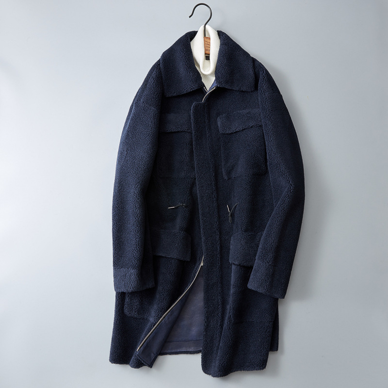 欧洲站男士新款主推皮毛一体颗粒绒外套棉服羊毛羊剪绒大衣外套