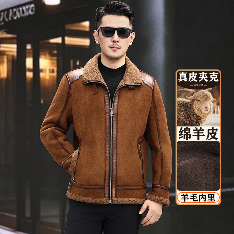 皮毛一体男士皮夹克真皮皮衣男冬季新款机车工装羊羔毛男皮草外套