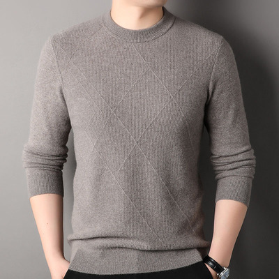 新款中青年男士毛衣时尚圆领针织打底衫男款长袖纯山羊绒衫男批发