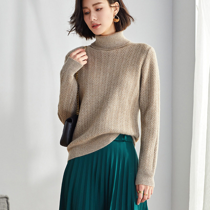 2023秋冬新款高领套头100净羊绒衫女时尚宽松慵懒风长袖针织打底
