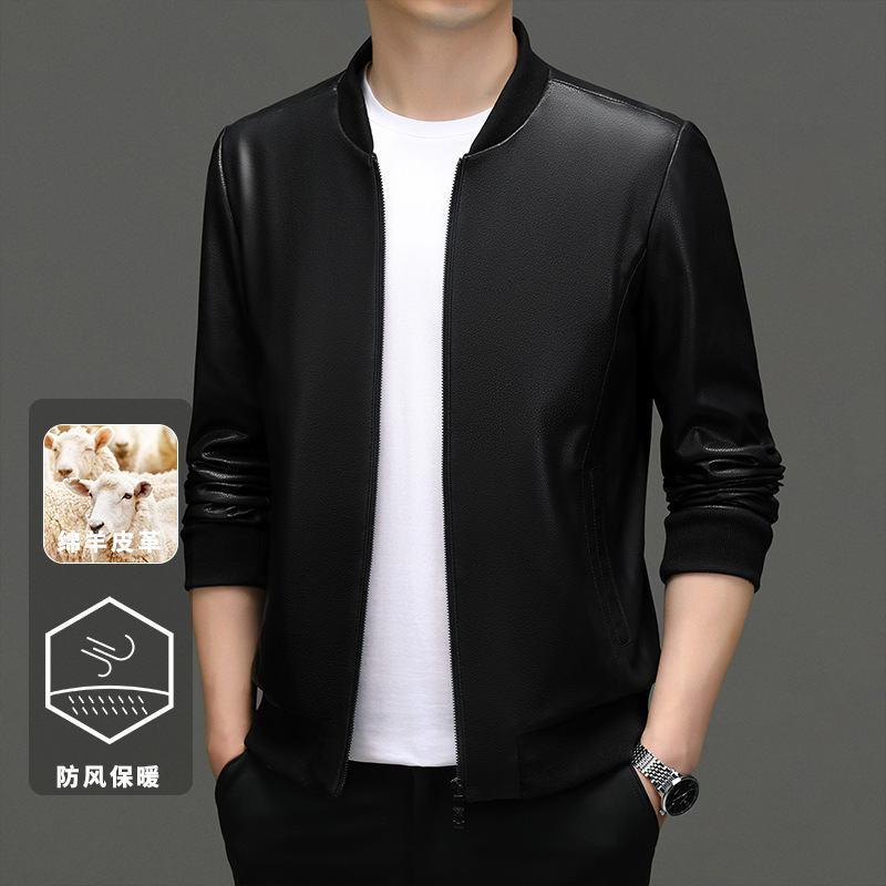 海宁真皮皮衣男绵羊皮立领薄款男士皮夹克春秋高档真皮衣男装外套