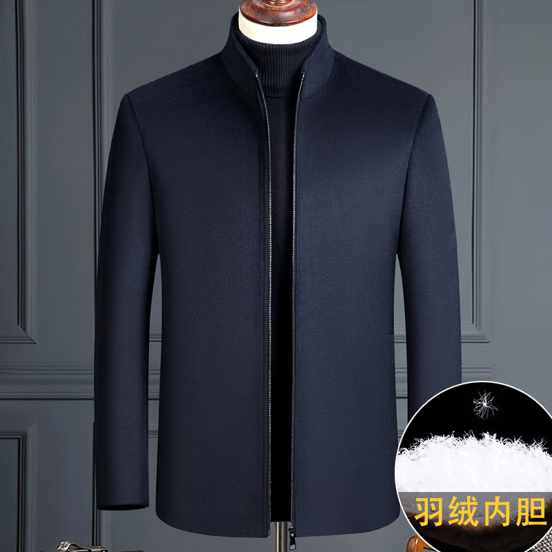 2023品牌高档短款毛呢大衣外套男加厚款中老年羊绒夹克翻领爸爸装