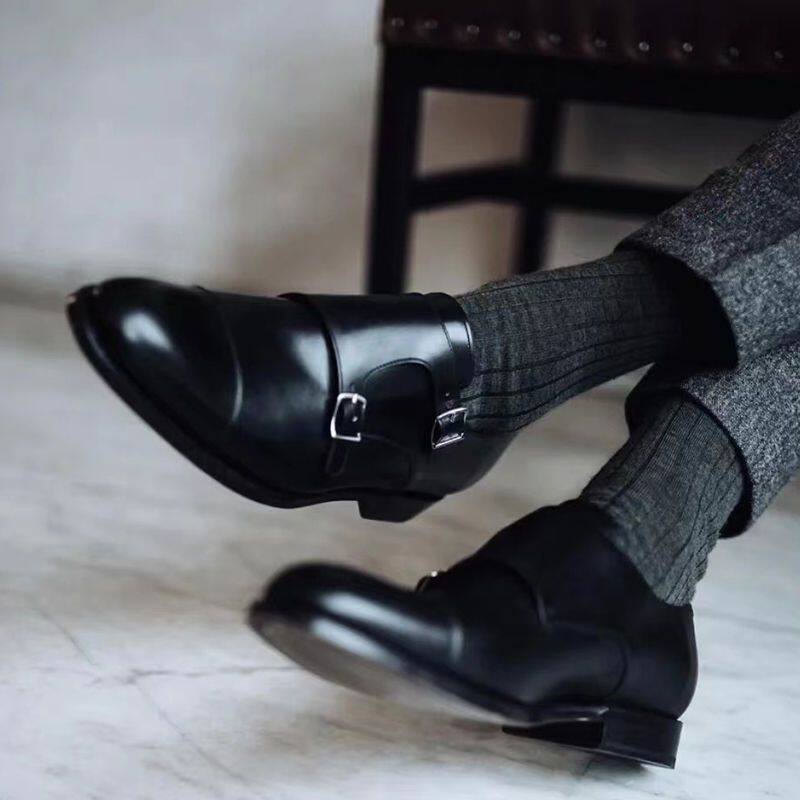 内增高6m英伦经典孟克鞋商务尖头正装皮鞋男头层牛皮真皮僧侣鞋8