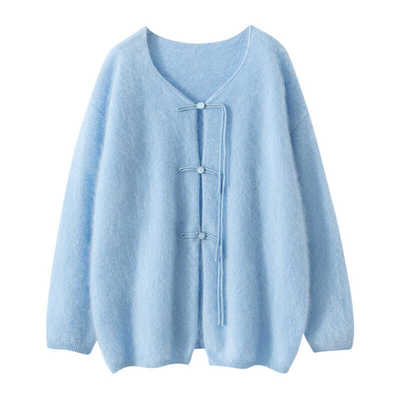 秋冬中长款羊绒衫女纯山羊绒加厚宽松大码开衫针织拉绒毛衣外套