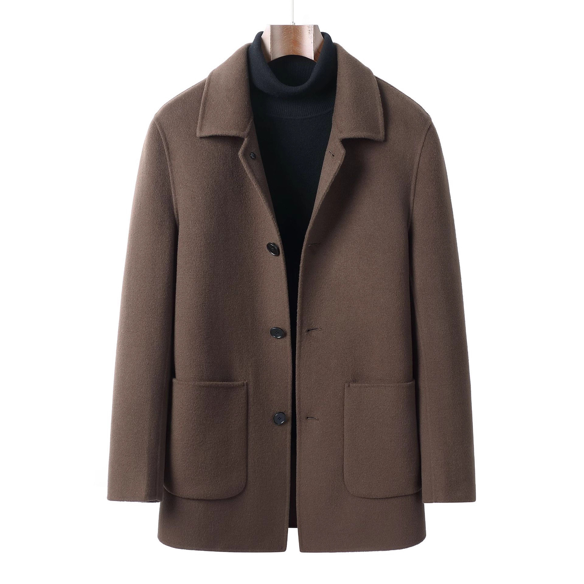 100%羊毛男士翻领夹克新款男装中老年商务爸爸装挺阔有型外套男装