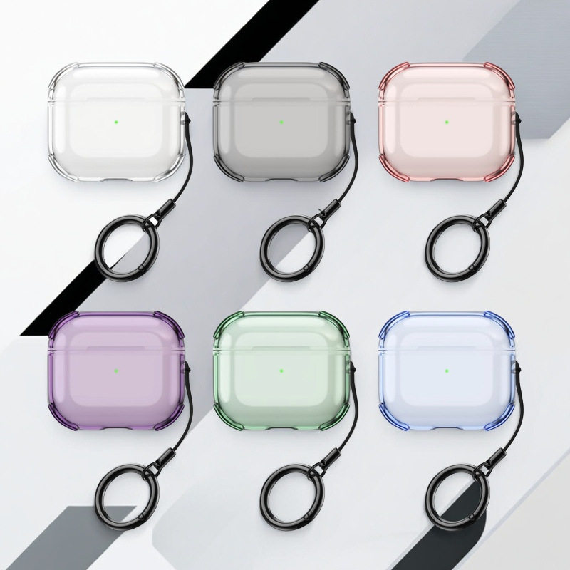 2025新款适用于airpods4保护壳苹果3代蓝牙防摔耳机套airpodspro2透明软壳透紫透粉透蓝透绿透黑