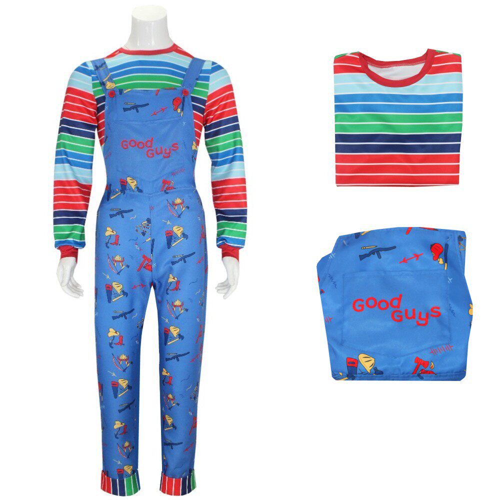 Chucky Halloween Costume Striped Overalls