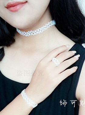 日韩风黑白色弹力鱼线原宿锁骨链