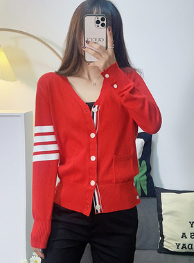 圣诞小香风tb针织衫女2025秋冬新款红色开衫女毛衣外套本命年上衣