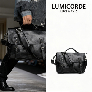 Lumicorde轻奢商务风真皮手提包男包黑色公文包单肩斜挎包电脑包