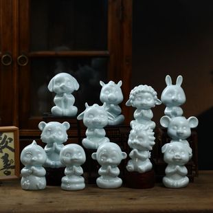 创意礼品景德镇陶瓷工艺品摆件十二生肖鼠牛虎兔龙蛇马羊猴鸡狗猪