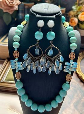 蓝色海洋捷克琉璃毛衣链