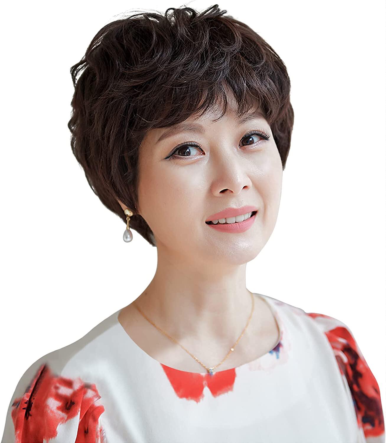 中老年假发女短发全真发假发送妈妈款真人发丝短卷发时尚化疗假发