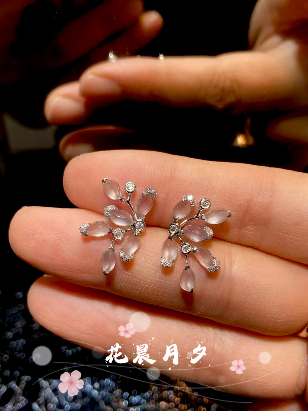 缅甸玉石天然A货翡翠老坑冰种随形戒面镶嵌18k金耳坠耳饰