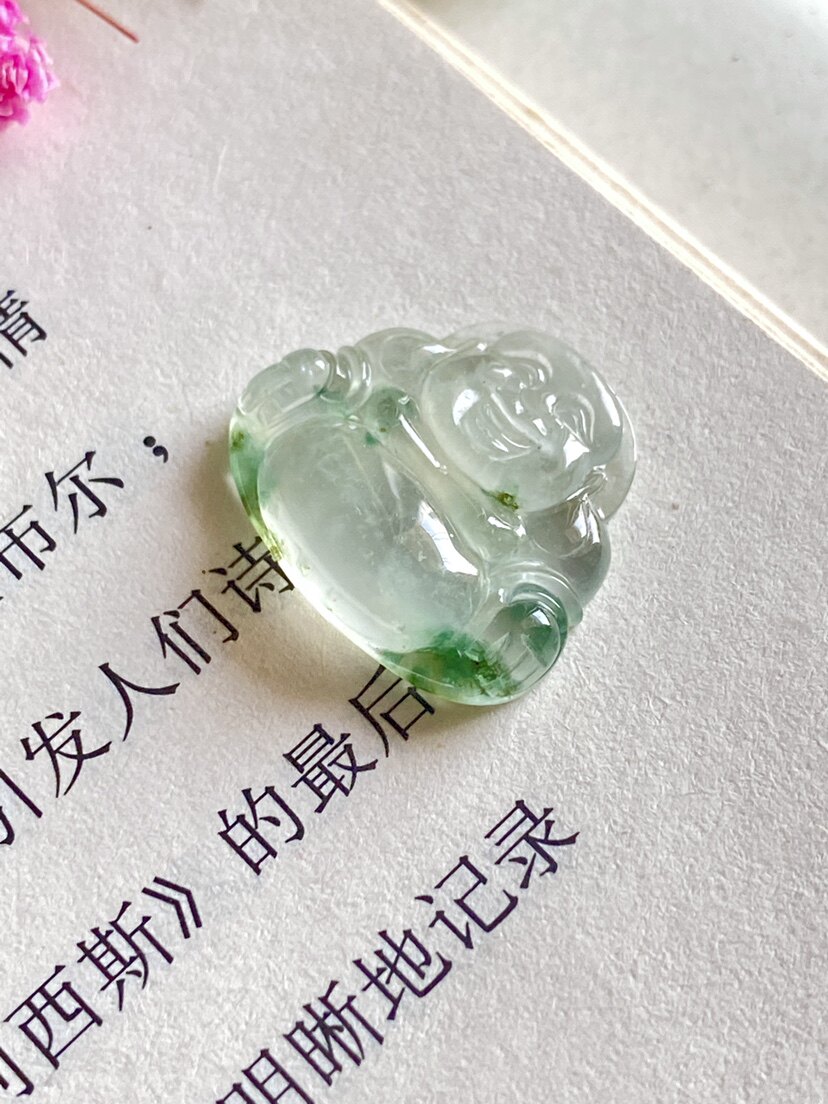 天然A货翡翠老坑冰种飘花佛公坐佛吊坠女送女友送妈妈