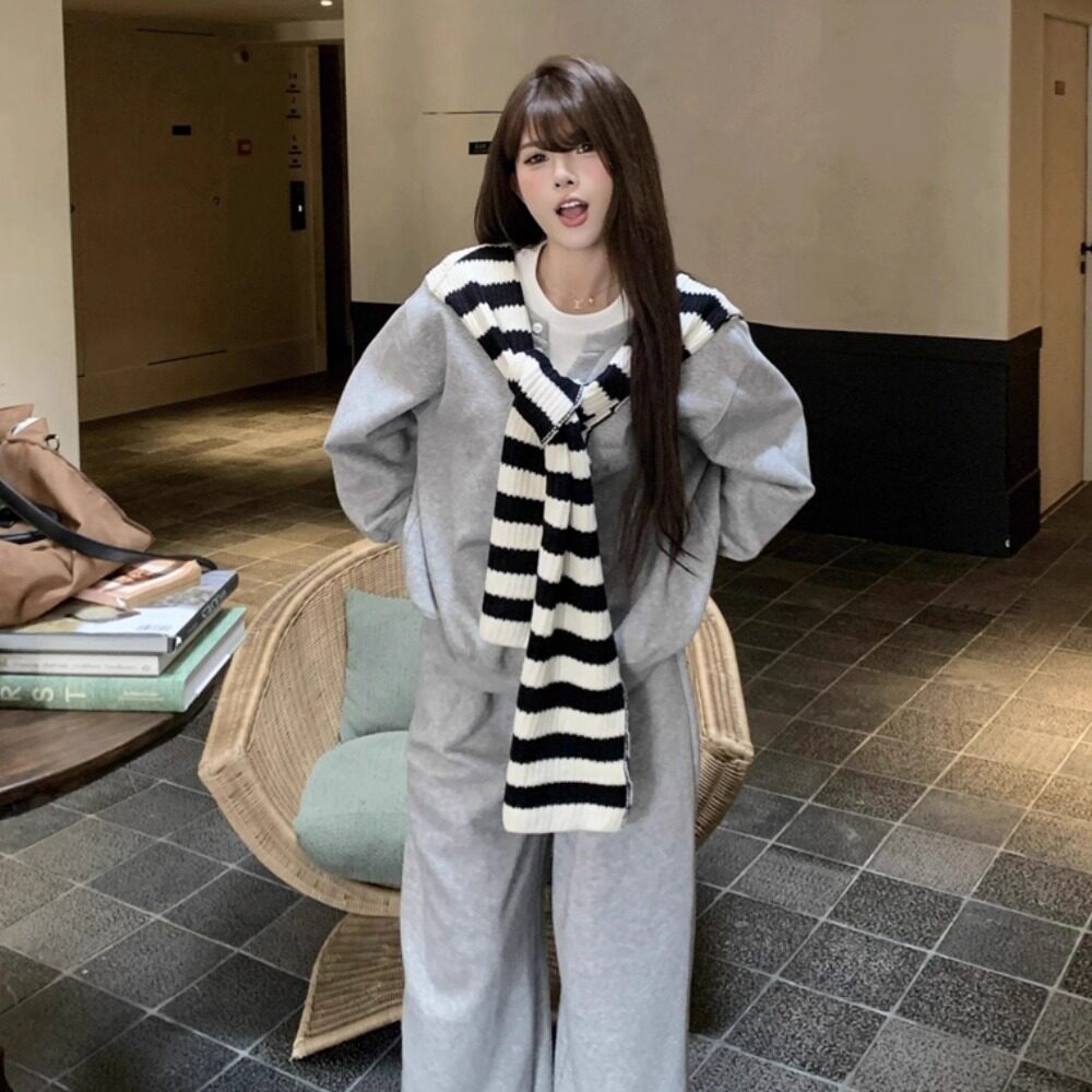 高级感休闲运动套装女秋季学生宽松显瘦韩版时尚卫衣阔腿裤两件套