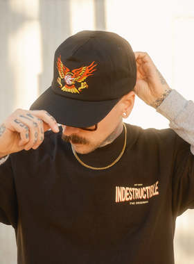 Adjustable Snapback indestructible复古机车潮牌火焰雄鹰软顶帽