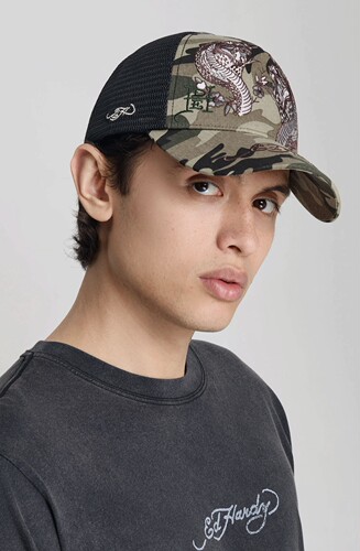 2 SNAKES EMBROIDERED TRUCKER Ed Hardy美潮牌双蛇刺绣迷彩网帽