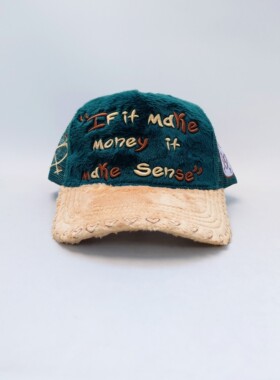 Embroidered Slogan Plush Trucker Hat Green Beige潮毛绒货车帽