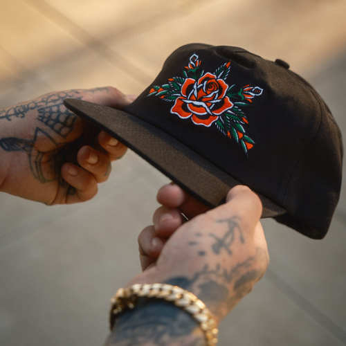 Indestructible  Rose Tattoo Snapback Cap复古玫瑰纹身软顶帽