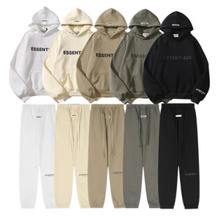 FOG套装 冬 立体硅胶潮牌情侣休闲宽松ESSENTIALS加绒连帽卫衣卫裤