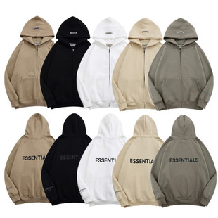 外套FOG潮 高街情侣帽衫 ESSENTIALS立体硅胶字母拉链开衫 卫衣美式