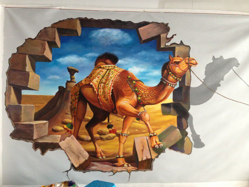 3d画3d墙绘手绘壁画墙画餐厅家装网咖健身房幼儿园展厅墙画油画