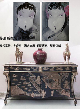 新中式风人物手绘油画