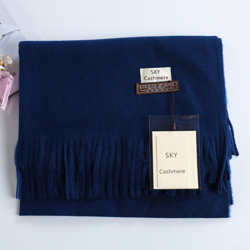 秋冬季羊绒围巾加厚长男女黑色藏蓝色浅蓝色红色黄色羊毛披肩两用