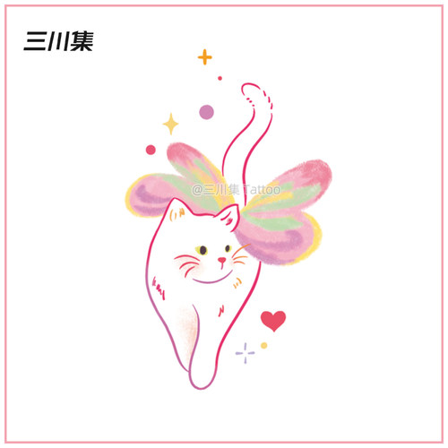 蝴蝶猫咪纹身贴天使小猫彩色纹身贴甜美可爱小清新可爱ins风女生