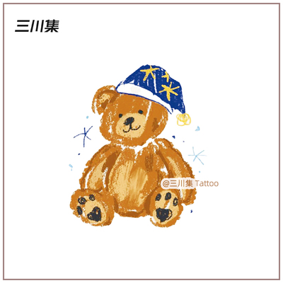 涂鸦风格棕色小熊 可爱卡通咖色纹身贴防水女持久手臂手腕ins儿童