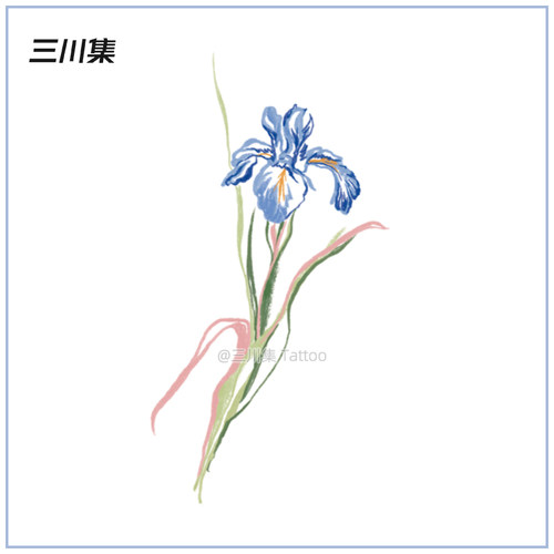 蓝色淡雅花朵花花纹身贴