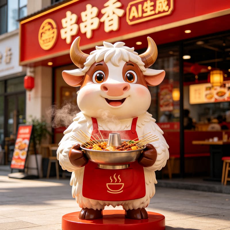 牦牛串串香门口摆放卡通玻璃钢雕塑门店设计雕塑雕塑引流打卡雕塑