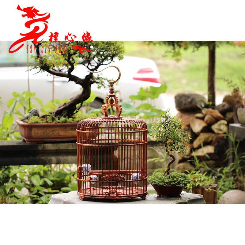 高档越南黄花梨鸟笼红木复古实木鹩哥大号画眉圆笼鹦鹉八哥绣眉笼