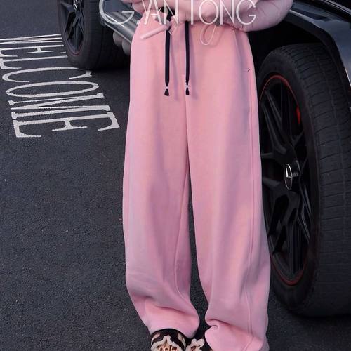 纯色2025年冬季时尚松紧腰加绒裤