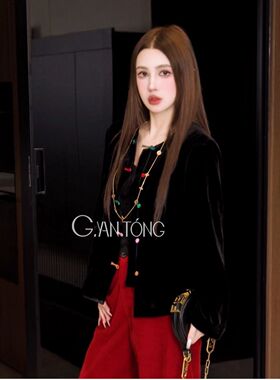 Gyantong郭彦彤百分百桑蚕丝新中式丝绒衬衫秋款显瘦长袖WT1050