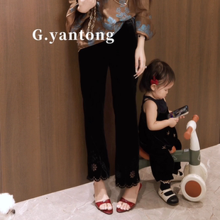 感薄款镂空2025新款时尚潮流休闲裤真丝微喇裤日奢风显瘦高级KZ91