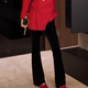 G.yantong郭彦彤定制丝绒微喇休闲裤 高腰高级显瘦时尚 KZ106