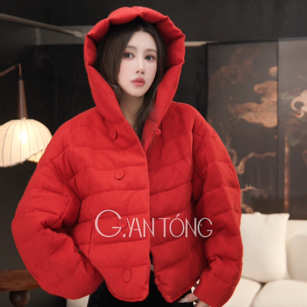 冬季连帽条纹羊毛羽绒服保暖加厚