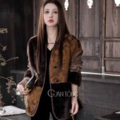 G.yantong郭彦彤国风拼接拉贡羊毛白鹅绒服女冬季 外套WT1058