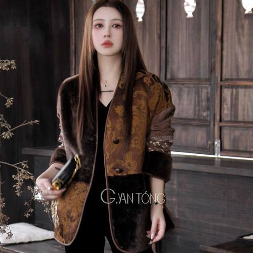 国风拼接拉贡羊毛白鹅绒服