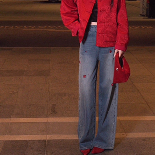 Gyantong郭彦彤新年限定手工钉珠亮片时尚牛仔裤高腰设计感KZ126