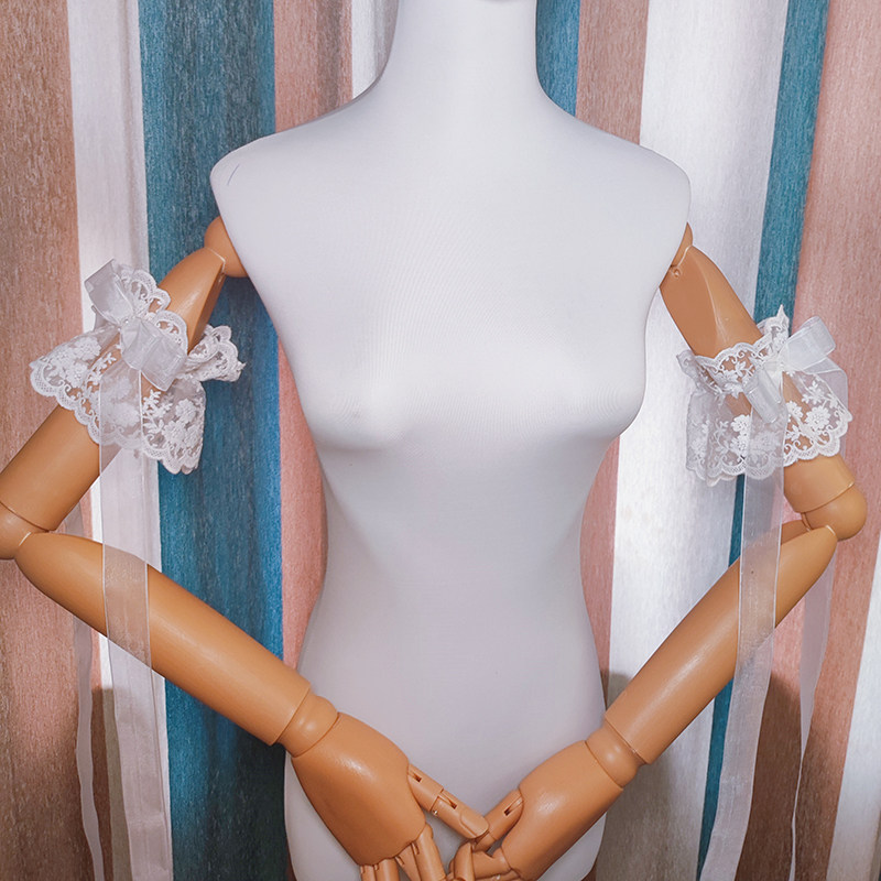 lolita蕾丝花边蝴蝶结手臂袖套洛丽塔lo娘配饰小物遮肩膀