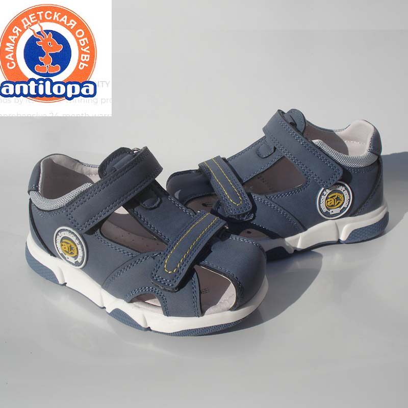 真皮内里足弓垫antilopa俄罗斯儿童包头凉鞋宽脚肥脚男童后跟加固