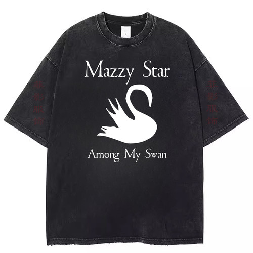 另类Mazzy Star摇滚乐队复古水洗黑做旧短袖t恤美式哥特男女上衣